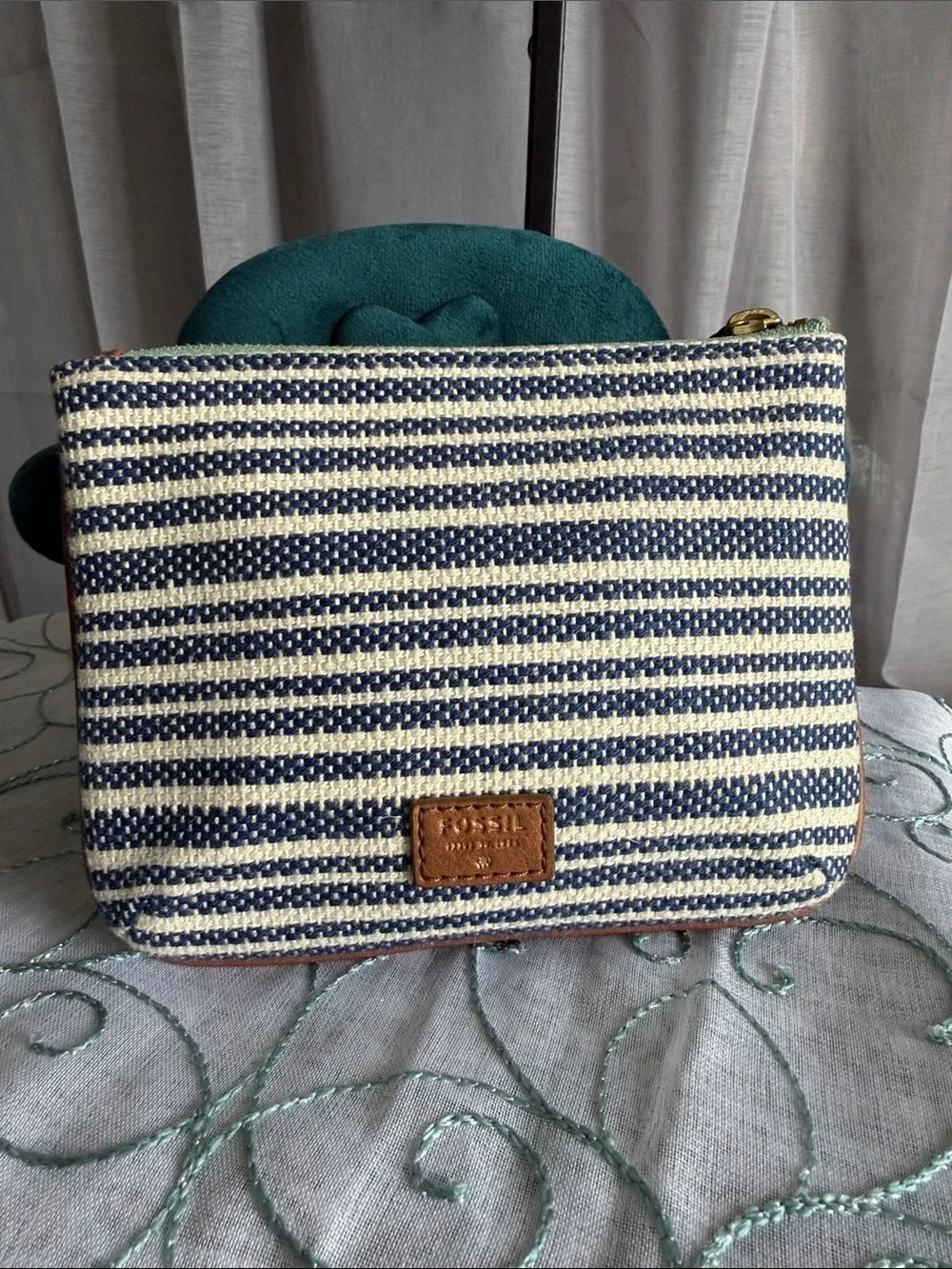 Fossil Navy and Cream Striped Pouch or Keychain